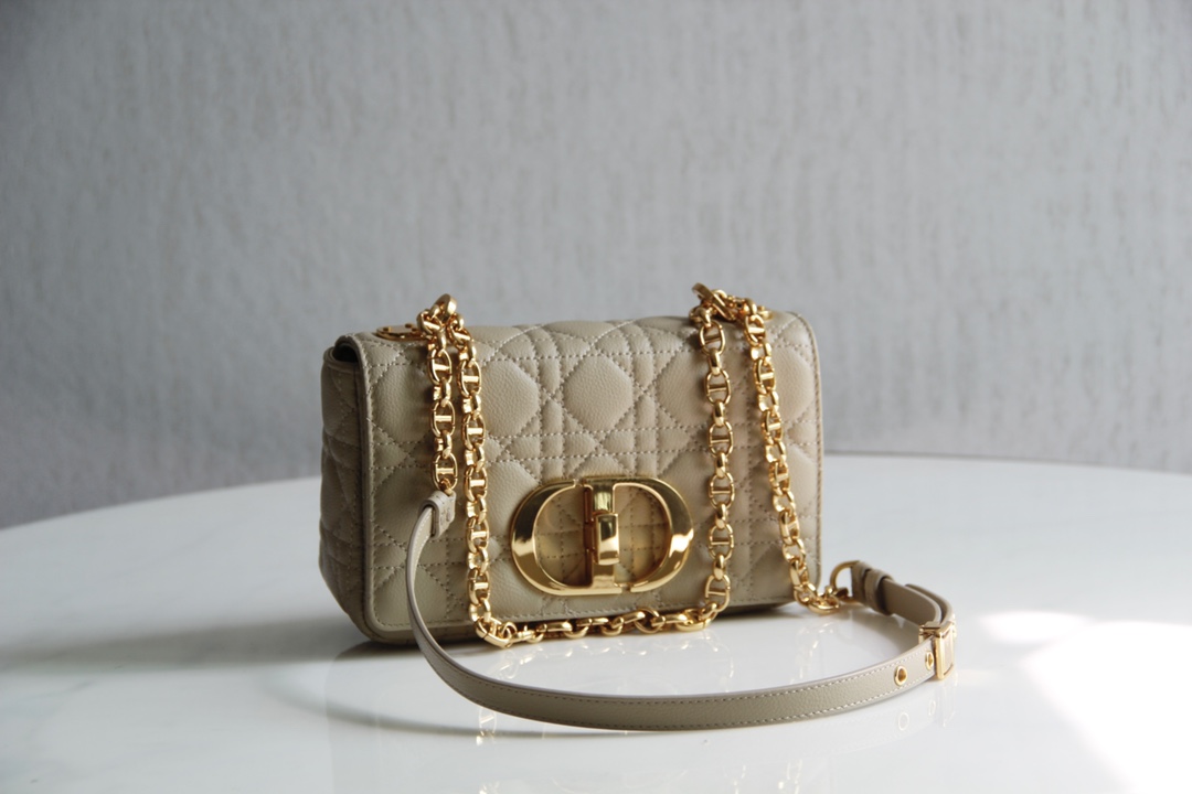 Small Dior Caro Bag Beige Supple Cannage Calfskin